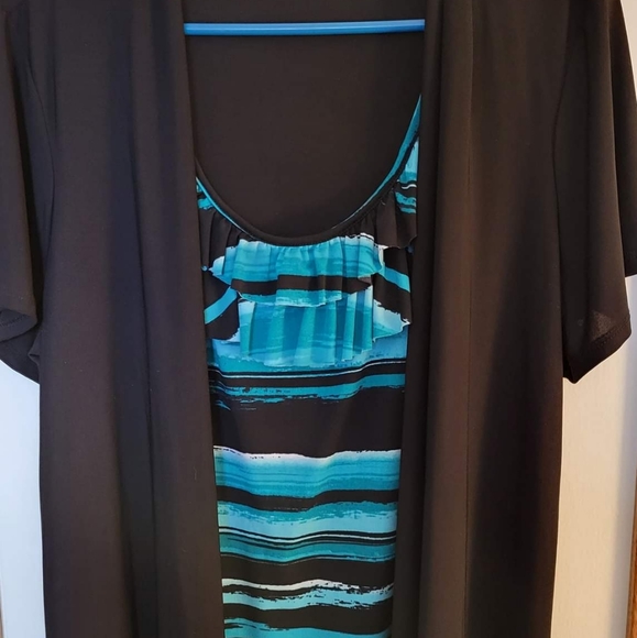 Layered women's blouse XL Black and blue striped - Picture 2 of 2